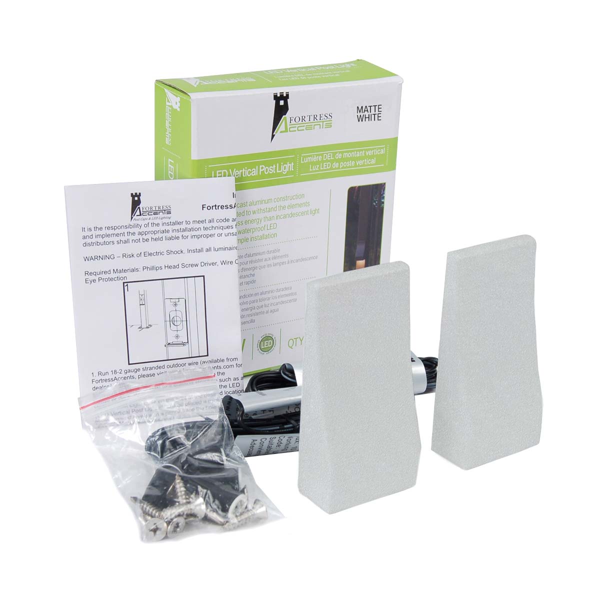 FortressAccents - LED VERTICAL POST LIGHT Matte White (BOX 2)