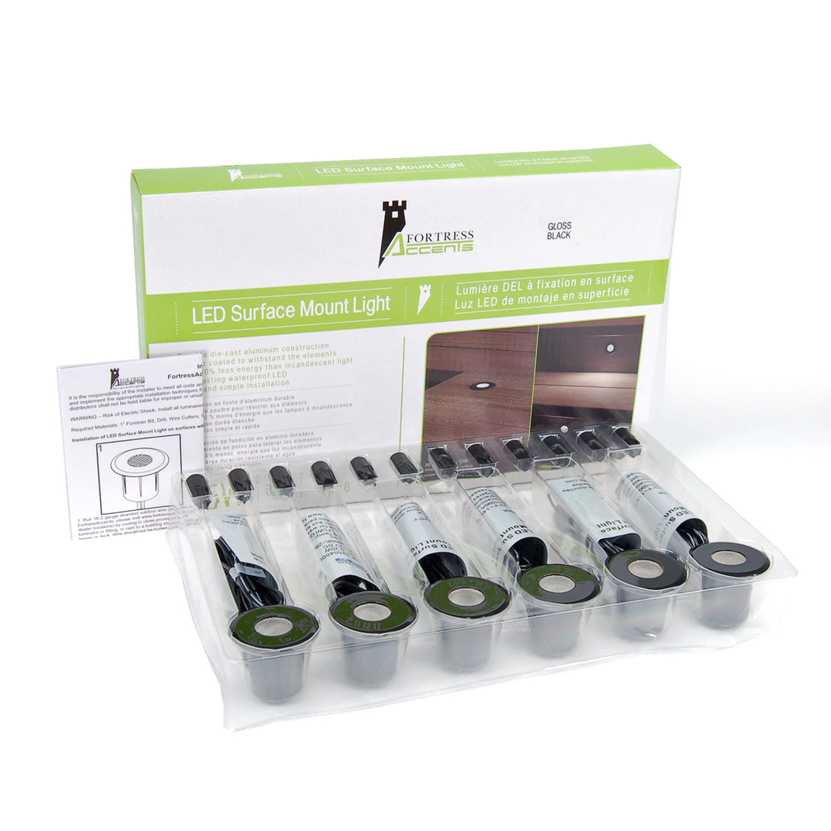 FortressAccents - LED SURFACE MOUNT LIGHT Gloss Black (BOX 6)
