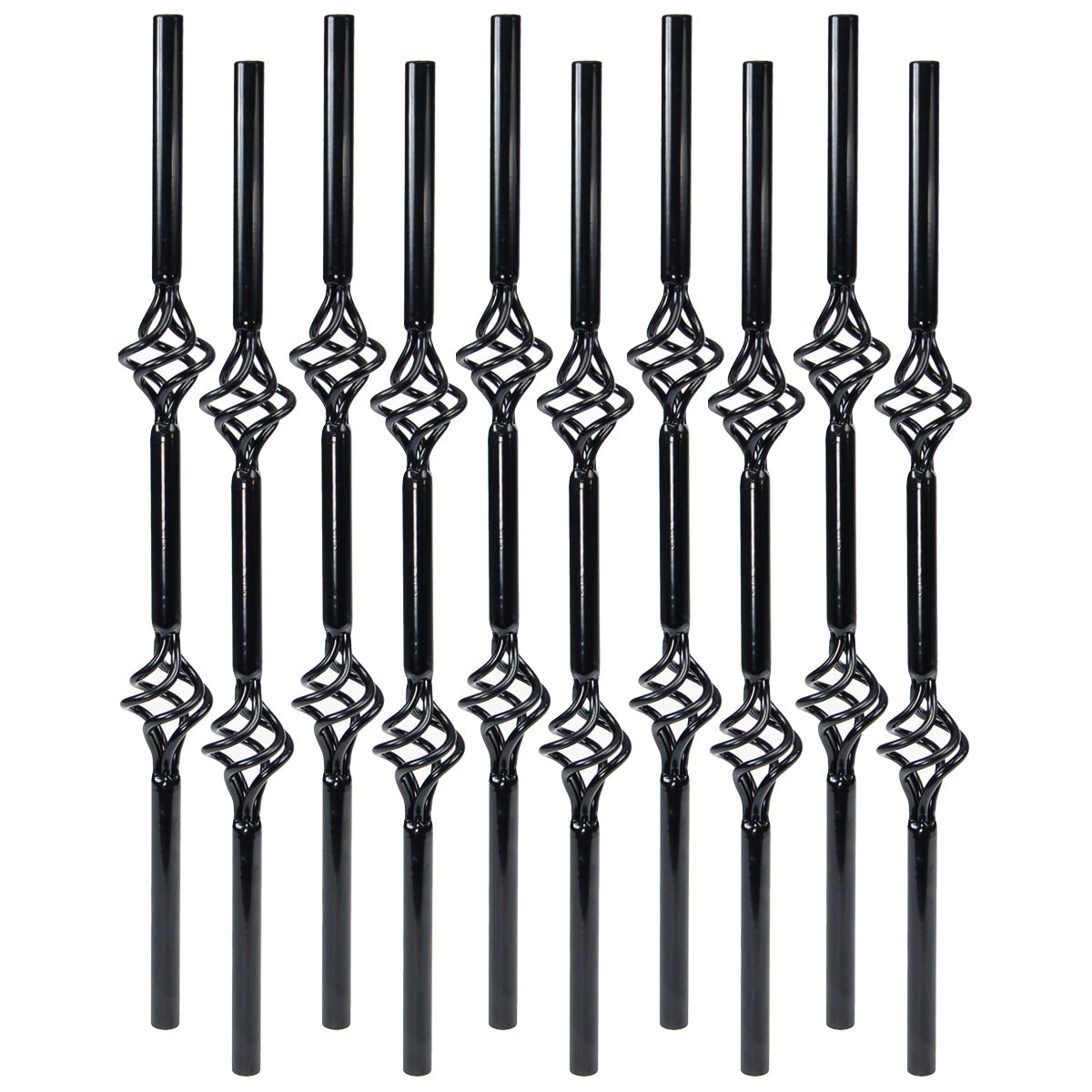 Baluster - VINTAGE ROUND STEEL BALUSTER 2 BASKET DESIGN Gloss Black 32" (BOX 10)