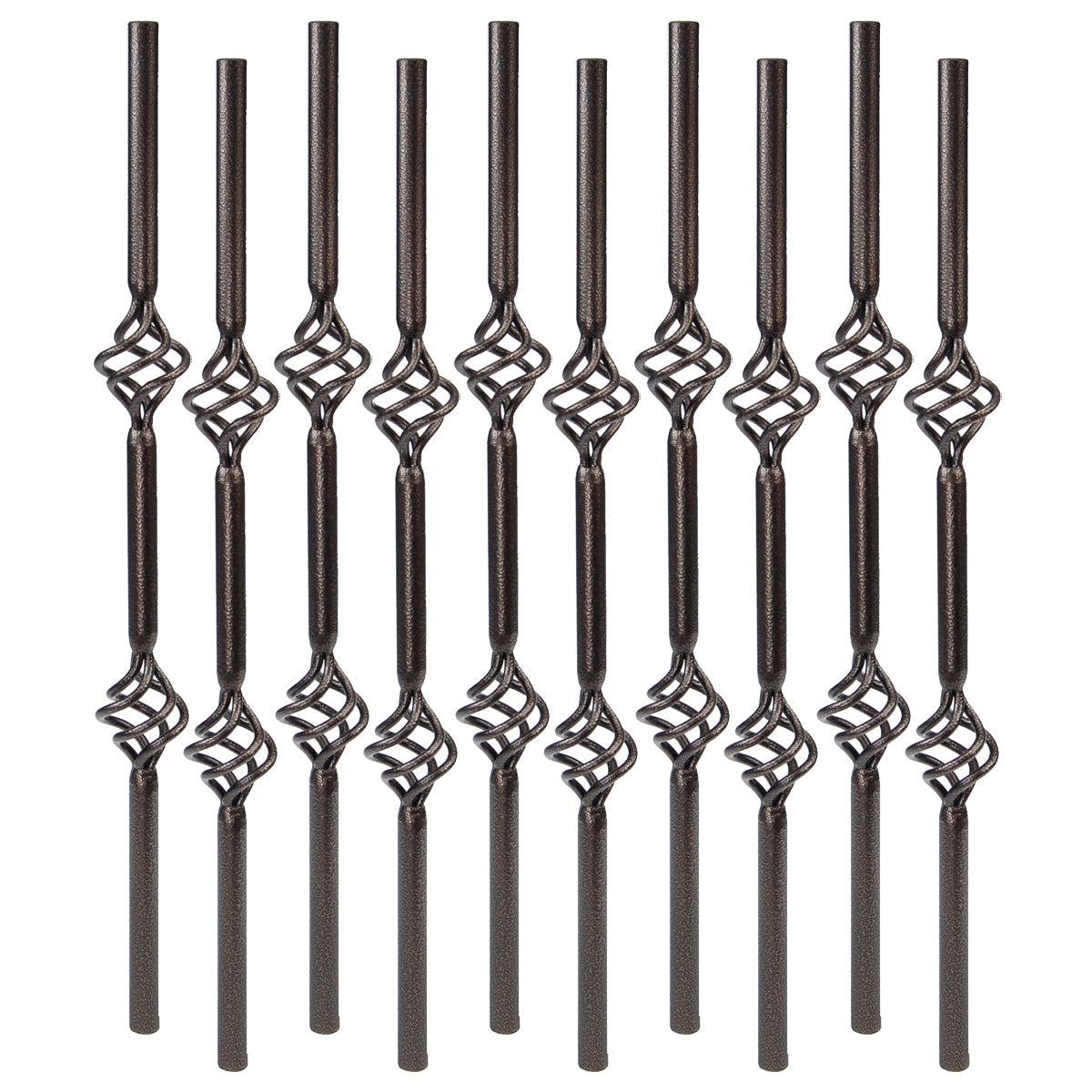 Baluster - VINTAGE ROUND STEEL BALUSTER 2 BASKET DESIGN Rust 32" (BOX 10)