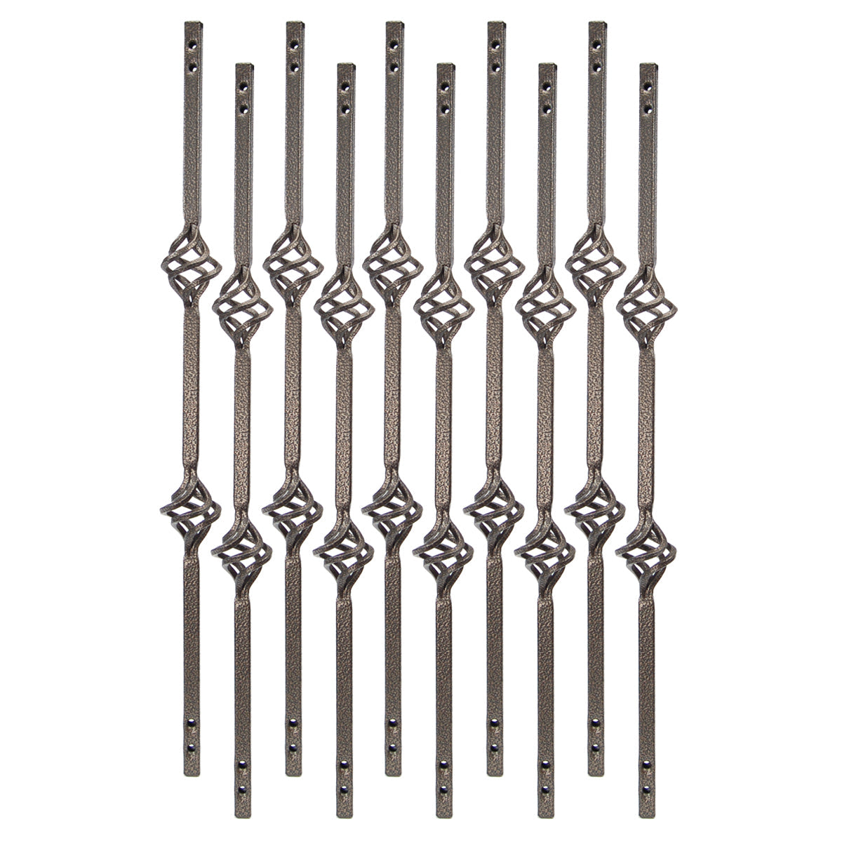 Baluster - VINTAGE SQUARE STEEL BALUSTER 2 BASKET DESIGN Antique Bronze 42" (BOX 10)