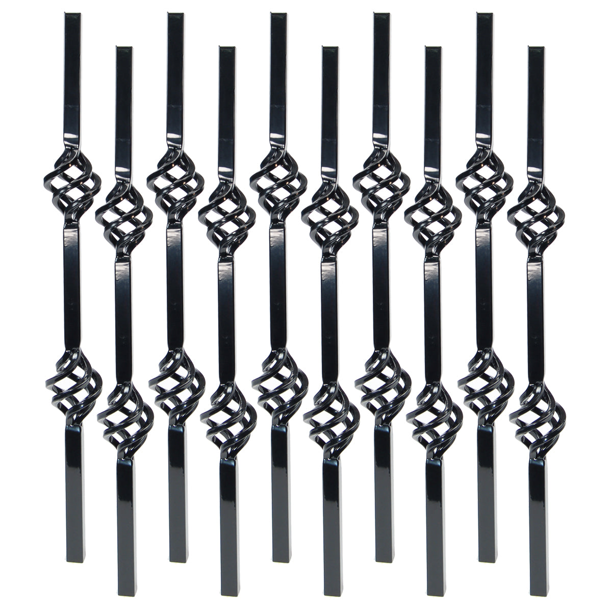 Baluster - MEGA SQUARE STEEL BALUSTER 2 BASKET DESIGN Gloss Black 32" (BOX 10)